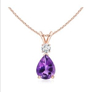 ANGARA Amethyst Teardrop Pendant with Diamond